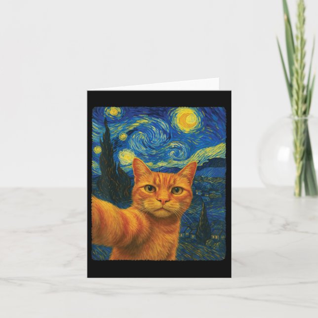 Carte Orange Chat Selfie Van Goghs Starry Night Chat Mam (Devant)