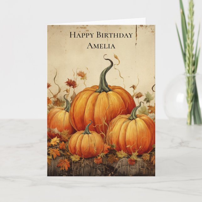 Carte Orange Citrouille Rustique Automne Anniversaire (Devant)