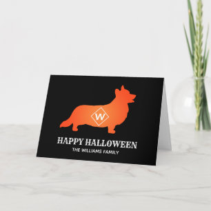 Carte Orange Corgi Happy Halloween Nom de famille
