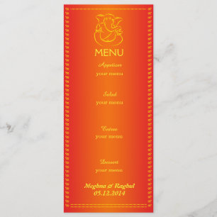 Carte orange de menu de mariage indien élégant de