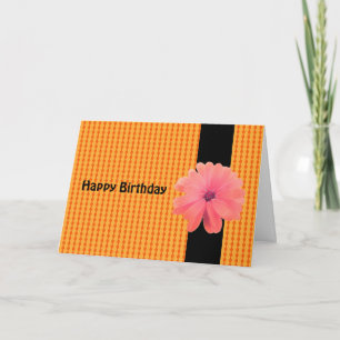 Carte Orange Fleur Noir Ruban Voeux Anniversaire
