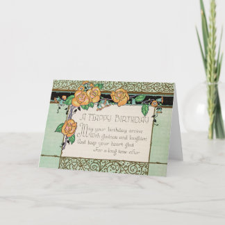 Carte Orange Flowers Art Deco Rhyming Poem Birthday Card