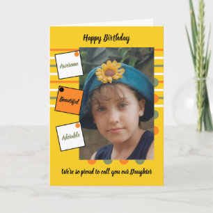 Carte Orange jaune magnifique fille photo anniversaire