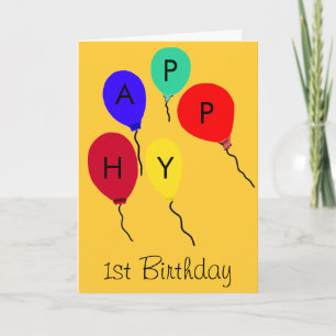 Carte Orange Joyeux 1er Anniversaire Ballons Volants Tou