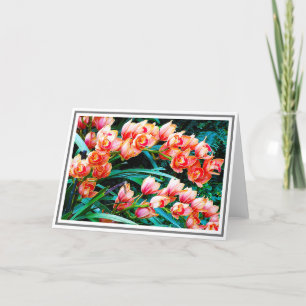 Carte Orange Orchidée Fleurs contre le feuillage vert