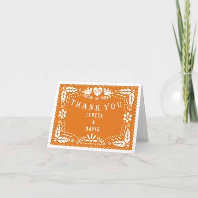 Carte Orange papel picado inséparables mariage Merci (Devant)