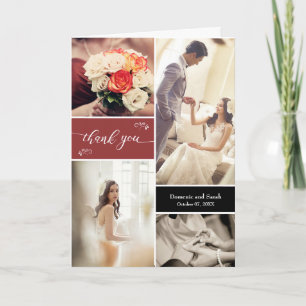 Carte Orange Photo Collage Rustique Mariage Merci