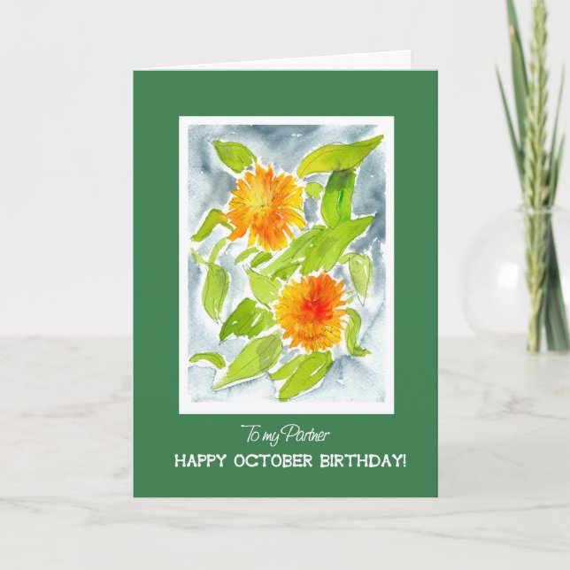 Carte Orange Pot Marigolds Partenaire Anniversaire Octob (Devant)