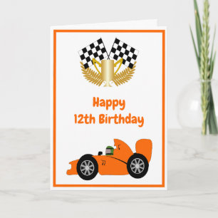 Carte Orange Racing Car personnalisé 12e anniversaire