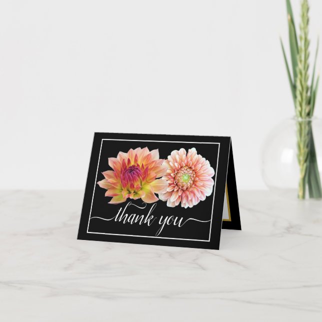 Carte Orange Red Dahlias Joli bouquet floral Merci (Devant)