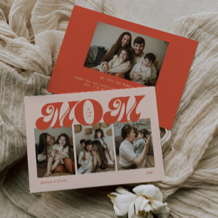 Carte Orange Retro Bold Mom 4 Photo Collage Fête des Mèr