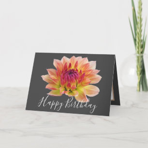 Carte Orange Rouge Dahlia Fleur Gris Arrière - plan Anni