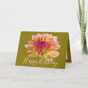 Carte Orange Rouge Dahlia Fleur Vert Arrière - plan Anni