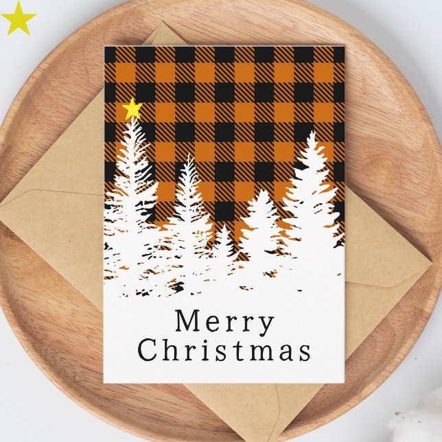 Carte Orange Rustique Plaid de Buffalo Forêt Joyeux Noël (Créateur téléchargé)