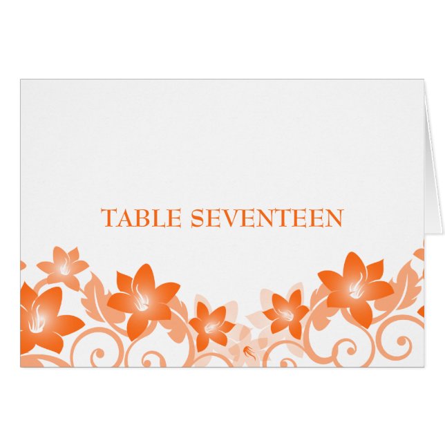 Carte Orange Simple Floral Table Numéro (Devant horizontal)