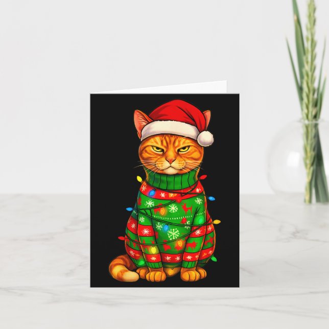Carte Orange Tabby Cat Christmas Lights Funny Santa Holi (Devant)