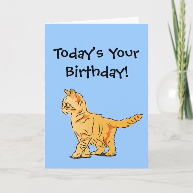 Carte Orange Tabby Kitten sur Blue Anniversaire (Devant)