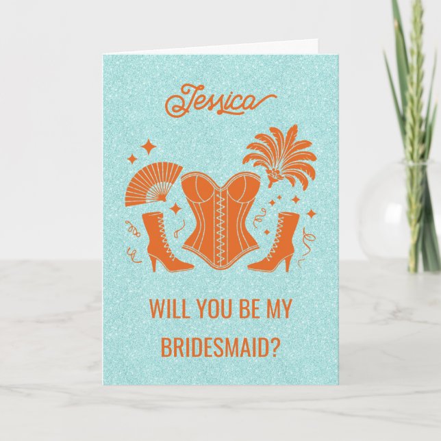 Carte Orange + Teal Las Vegas Showgirl Bridesmaid  (Devant)