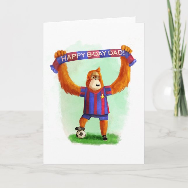 Carte Orangoutan de football d'anniversaire de papa (Devant)