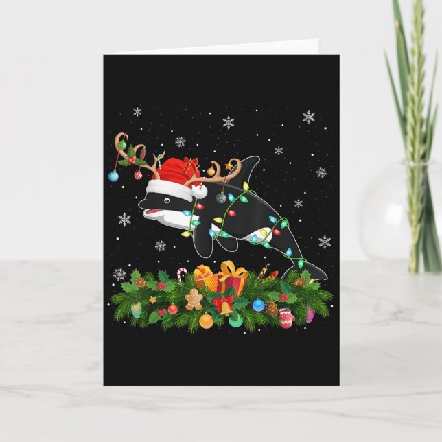 Carte Orca Xmas Lighting Reindeer Santa Hat Orca Christm (Devant)
