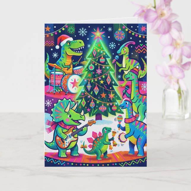 Carte Orchestre Dino Jingle Bell Rock Noël (Orchidée)