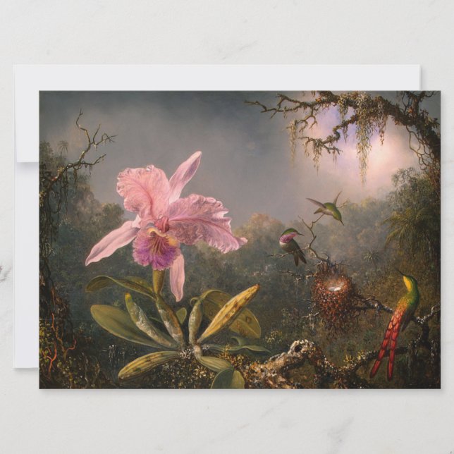 Carte Orchidée de Cattleya et trois colibris (Heade) (Devant)