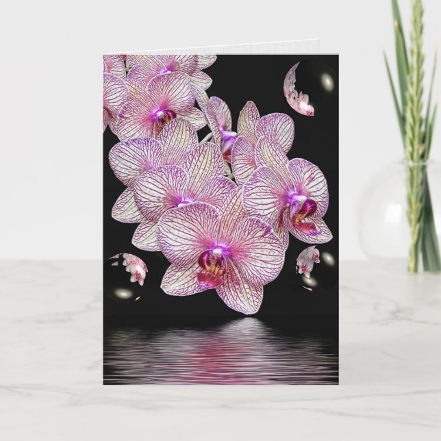 Carte Orchidée fleurit avec des bulles (Devant)