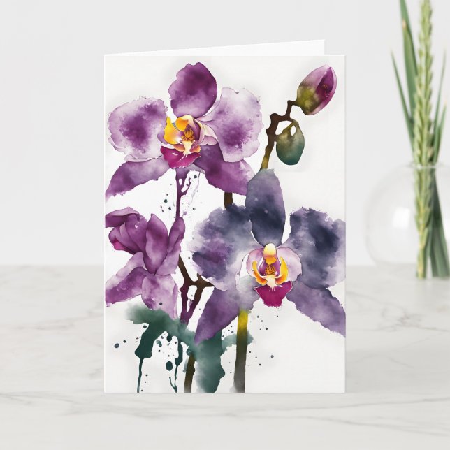 Carte Orchidée - Fleurs aquarelle (Devant)