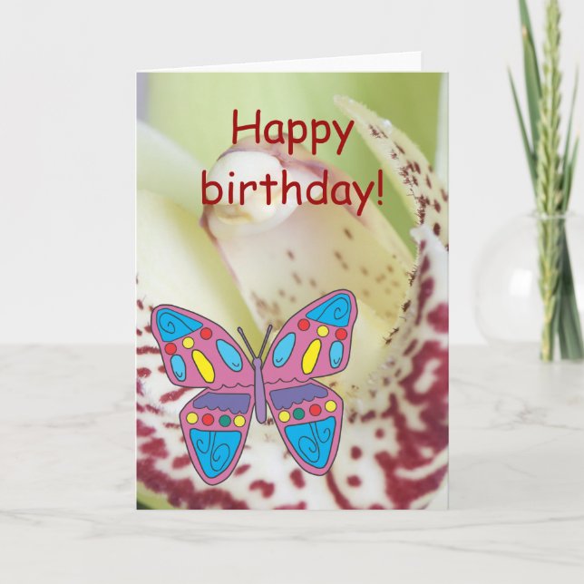 Carte Orchidée, papillon, Joyeux anniversaire ! (Devant)