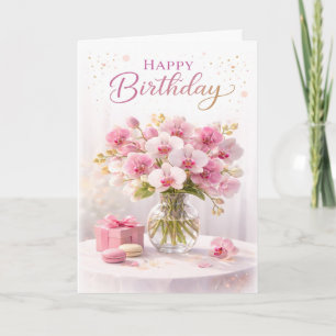 Carte Orchidée Rose Florale Élégante Anniversaire