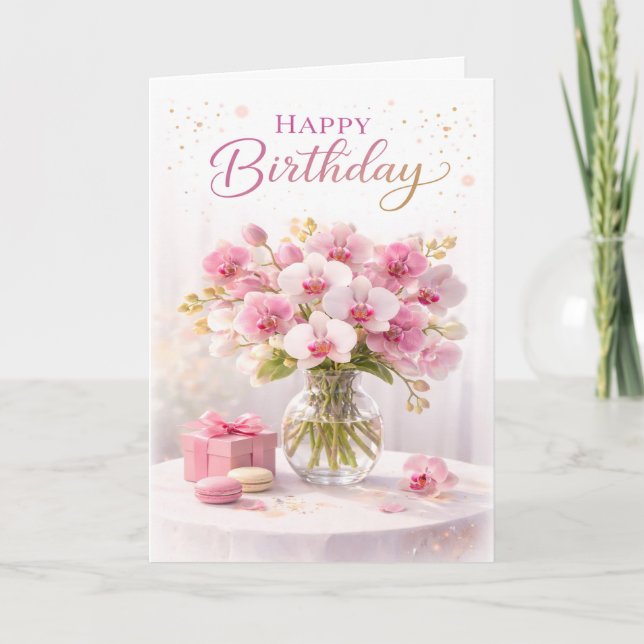 Carte Orchidée Rose Florale Élégante Anniversaire (Devant)