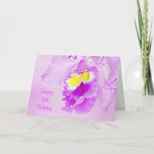 Carte Orchidée rose Pastel 16e anniversaire heureux (Devant)