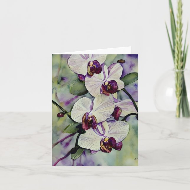 Carte Orchidées aquarelle personnalisables (Devant)
