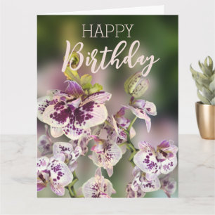 Carte Orchidées Fleurs Tropicales Joyeux Anniversaire Or