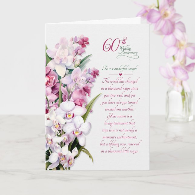 Carte Orchidées pour les 60 ans de mariage d'un couple (Orchidée)