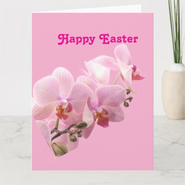 Carte Orchidées roses “Joyeuses Pâques”  (Devant)