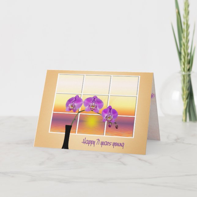 Carte Orchidées roses pour 71e anniversaire dans la fenê (Devant)