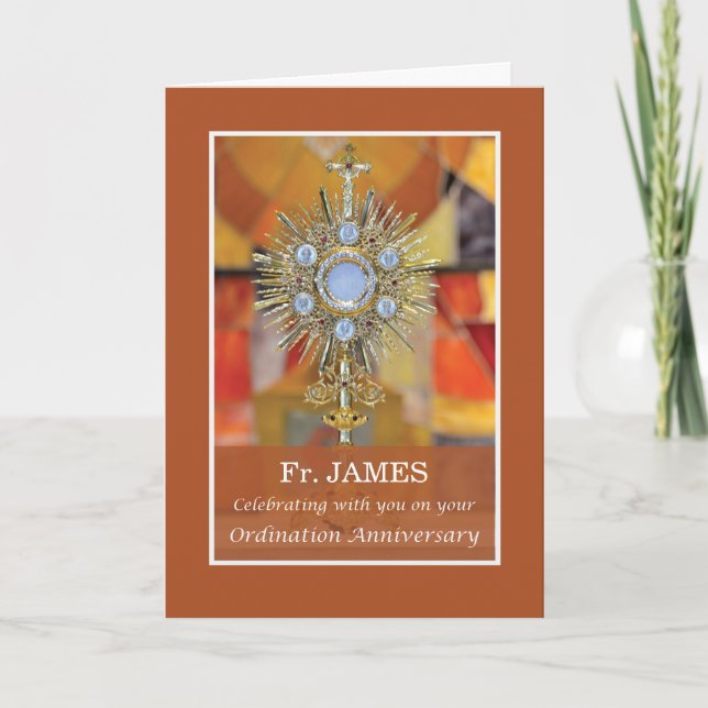 Carte Ordination du prêtre Anniversaire Monstrance Host (Devant)