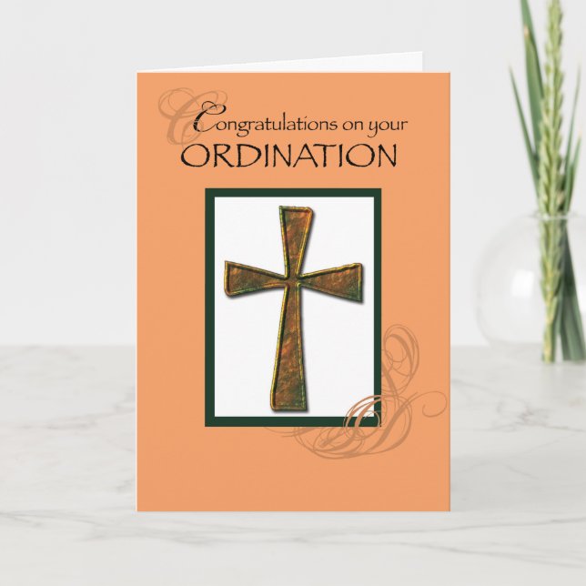 Carte Ordination Félicitations Croix métallique (Devant)