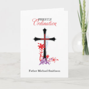 Carte Ordinations de prêtres Croix noire avec des tourb
