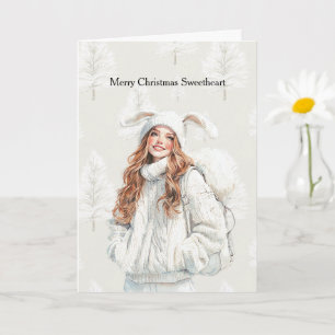 Carte Oreilles de lapin rouge de Noël à la crème vanille
