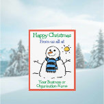 Carte Organisation des affaires Snowman Company Noël<br><div class="desc">Carte de Noël de l'entreprise. Drôle dessin d'un bonhomme de neige au soleil d'hiver. Ajoutez un message de l'expéditeur. Carte de petite taille.</div>