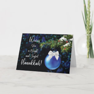 Carte Ornement bleu lumineux et joyeux de Hanoukka sur u