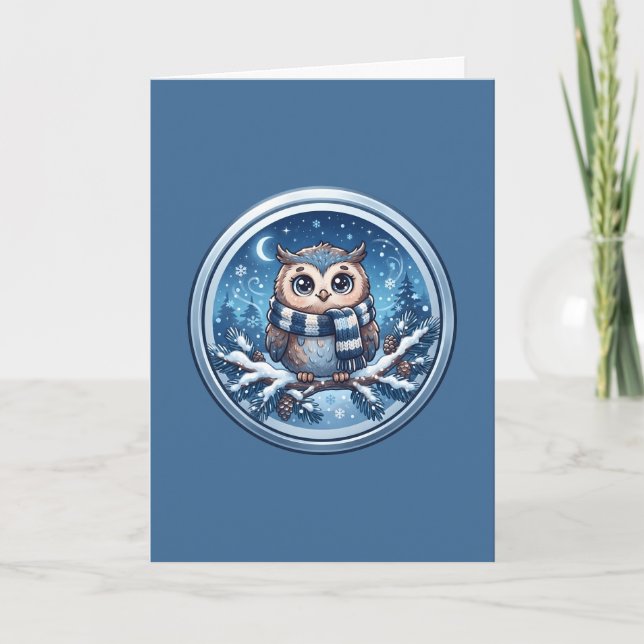 Carte Ornement de hibou mignon d'hiver (Devant)