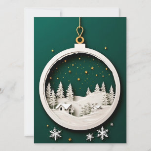 Carte Ornement de Noël élégant Village d'hiver vert