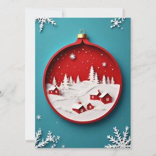 Carte Ornement de Noël en Papier avec Village d'Hiver