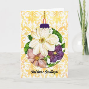 Carte Ornement de Noël en style vintage avec fleurs jaun