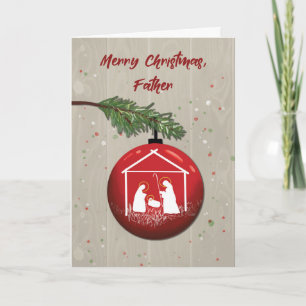 Carte Ornement de Noël pour prêtre catholique avec crèch