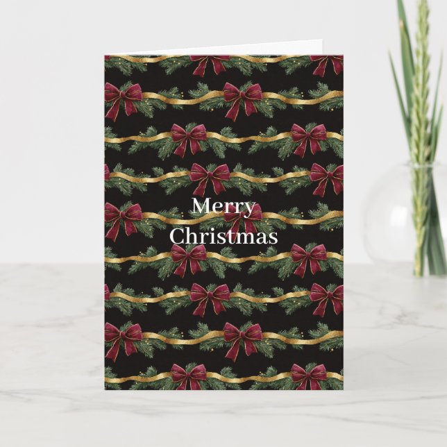 Carte Ornement de Noël ruban vert rouge or (Devant)