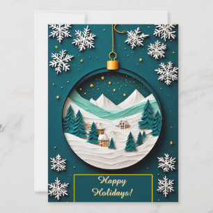 Carte 🎄 Ornement de Noël Vert Festif Village d'Hiver